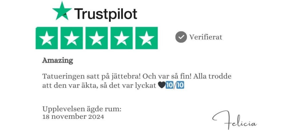 Trustpilotomdöme från nöjd kund för FakeInk.se